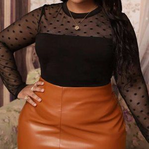 Plus Size Dobby Mesh Panel Top